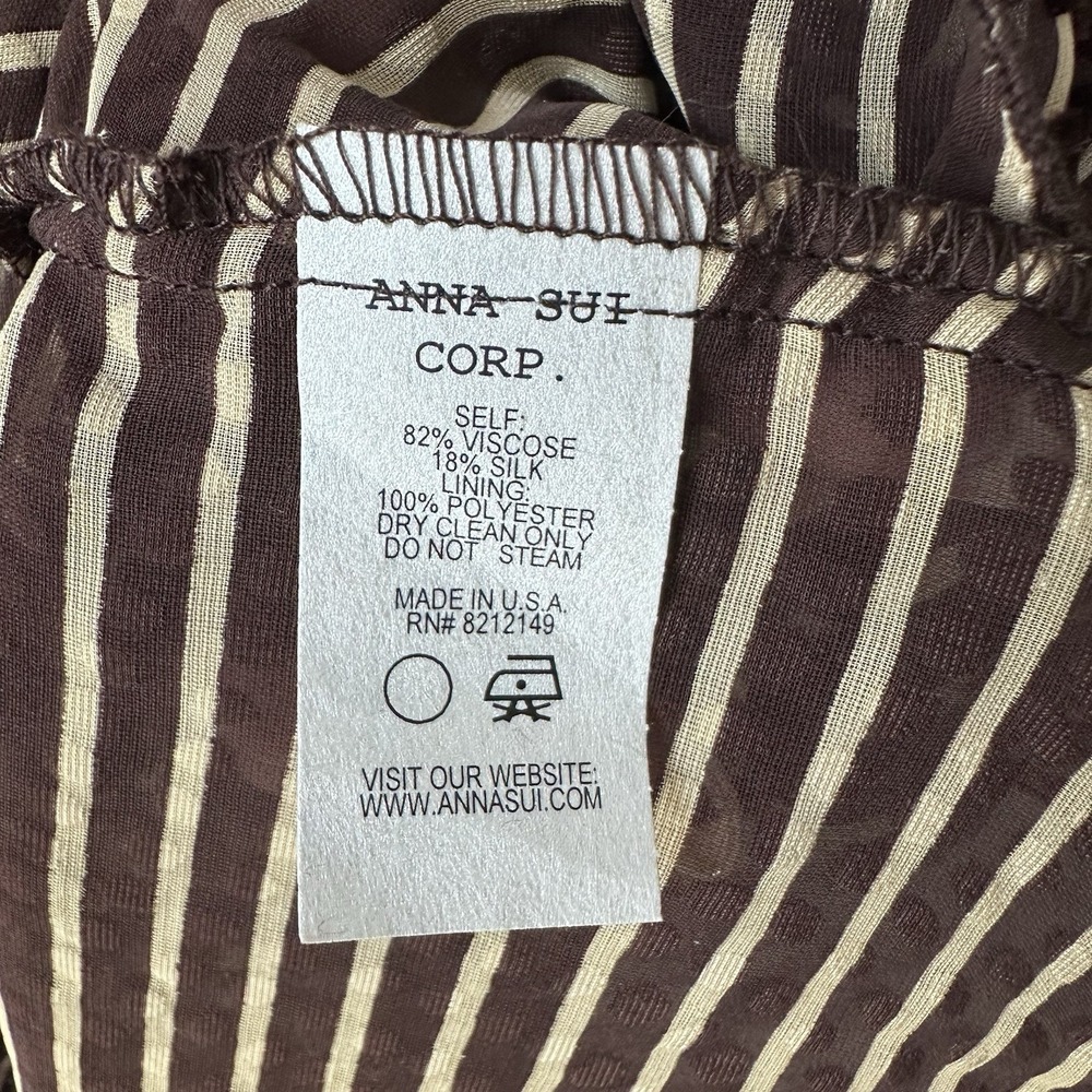 Anna Sui Spaghetti Strap Top Women's 10 Brown Stripes Polka Dots Silk Blend - Picture 13 of 16